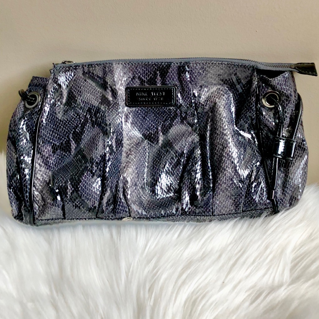 Nwt Large Python Gray Clutch